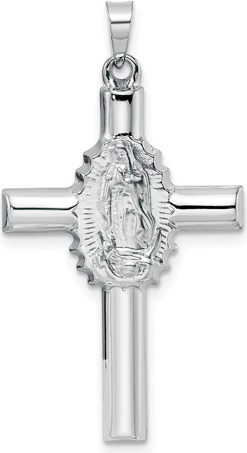 Diamond2Deal 14k White Gold Polished Satin Hollow Cross Pendant