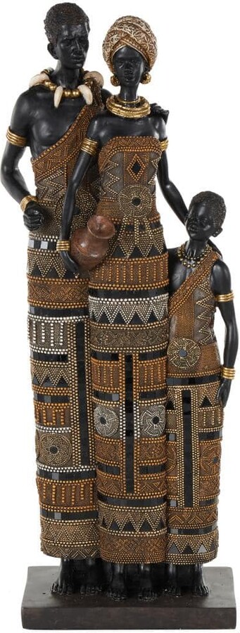 Litton Lane 9 in. x 23 in. Black Resin Tall African Family Sculpture with Gold Jewels