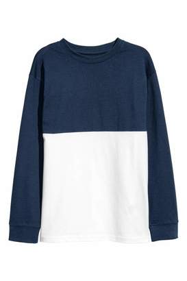 H&M Long-sleeved Cotton Shirt - Dark blue/white - Kids