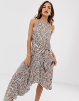 Thumbnail for your product : Forever U Collection halter neck wrap tie ruffle dress in multi print