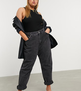 Thumbnail for your product : ASOS Curve DESIGN Curve High rise 'slouchy' mom jeans in washed black