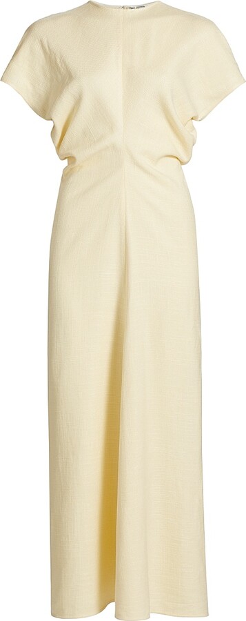Totême Women's Crinkled Slouch-Waist Midi-Dress - Cream - Size 0
