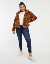 Thumbnail for your product : Brave Soul Plus carla faux fur leopard biker jacket