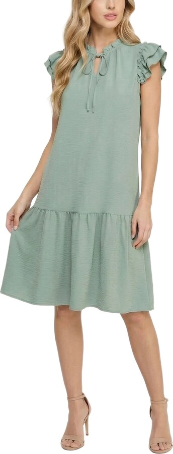 NY Collection Women's Flutter-Sleeve Flounced Dress