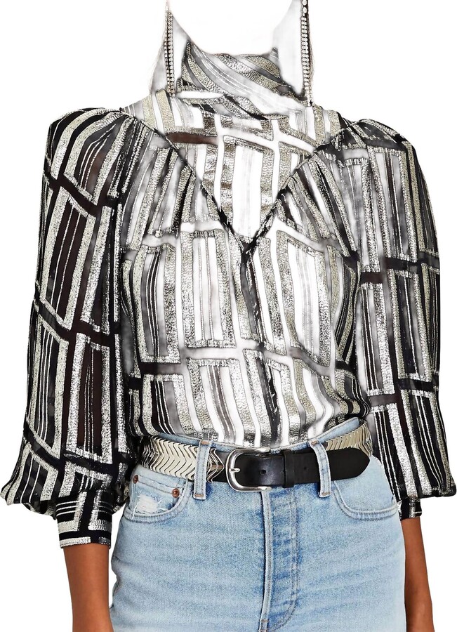 IRO Claireta Lam√Â Metallic Blouse In Black/silver