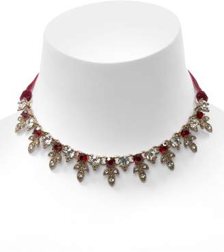 Marchesa Gold-Tone Clear & Red Crystal Velvet Tie Choker Necklace