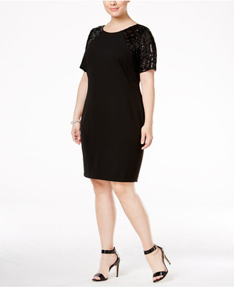 Calvin Klein Size Sequined-Sleeve Sheath Dress