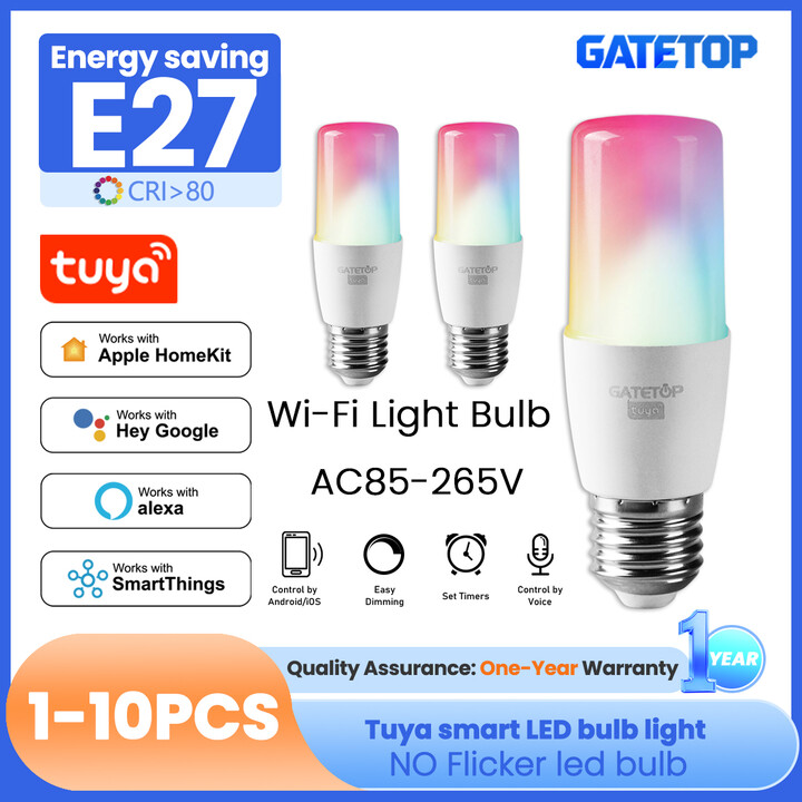 NONE 1-10PCS E27 Led Smart Light Bulb Wifi 6W RGBCW WW Tuya Candle Lamp Works with Alexa Amazon Google Home Yandex Alice Smartthings