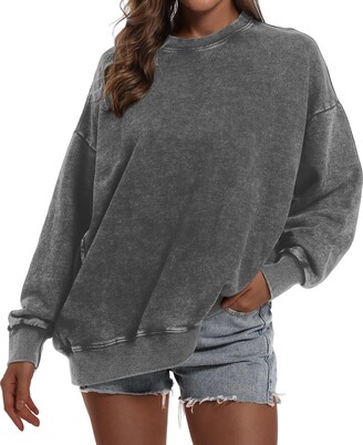 Wrenpies Vintage Oversized Crewneck Sweatshirt for Women Cotton Loose Fit  Trendy Acid Wash Long Sleeve Pullover Shirt Tops - ShopStyle Jumpers &  Hoodies