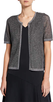 Joan Vass Plus Size Metallic Mesh Short-Sleeve Open-Front Cardigan
