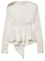Thumbnail for your product : Dodo Bar Or Grace Crystal-embellished Silk-jacquard Peplum Blouse - White