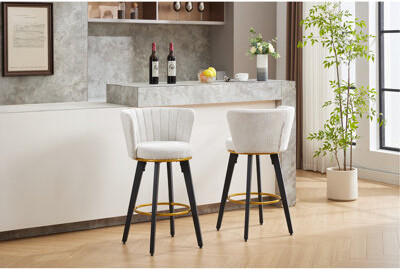 George Oliver Counter Height Bar Stools Set Of 2 360° Swivel Upholstered Barstools With Backs And Metal Legs Velvet FabricGoldy Footrest