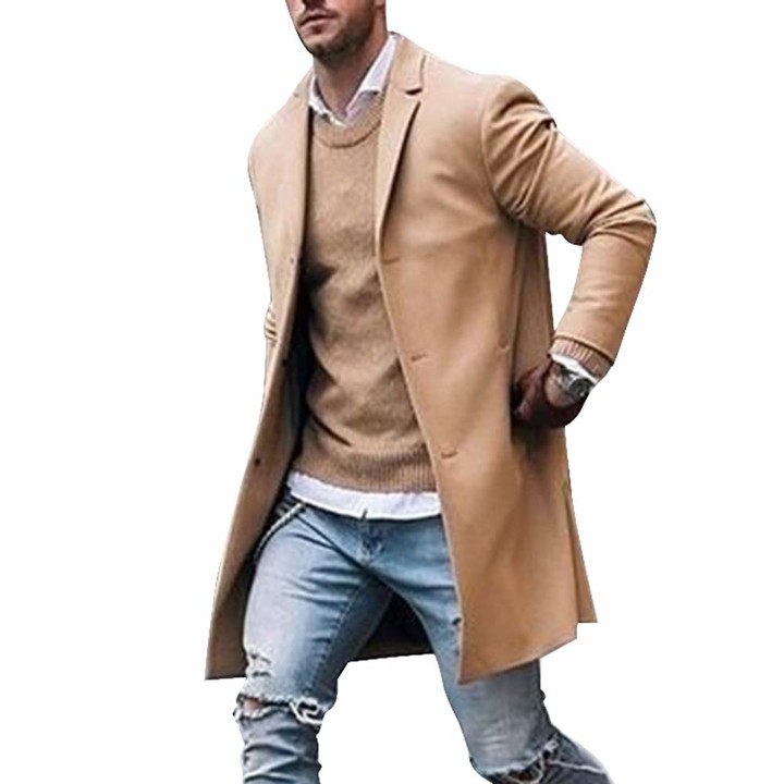 Puimentiua Mens Long Slim Coat Winter Business Blazer Gentlemen Trench Button Coat Windbreaker Jacket