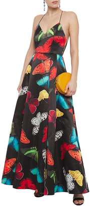 Alice + Olivia Pleated Printed Duchesse-satin Gown
