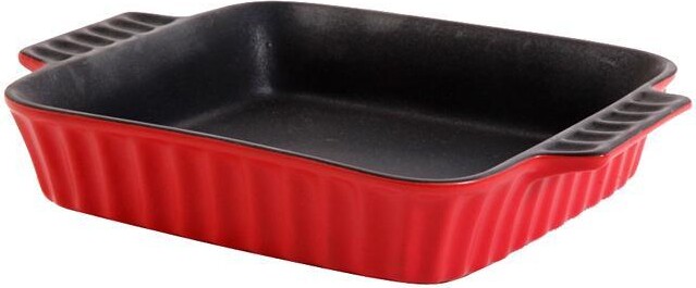 Crock Pot Denhoff 8' Ribbed Casserole - Square - Red - Flame Proof - Stoneware - GBX