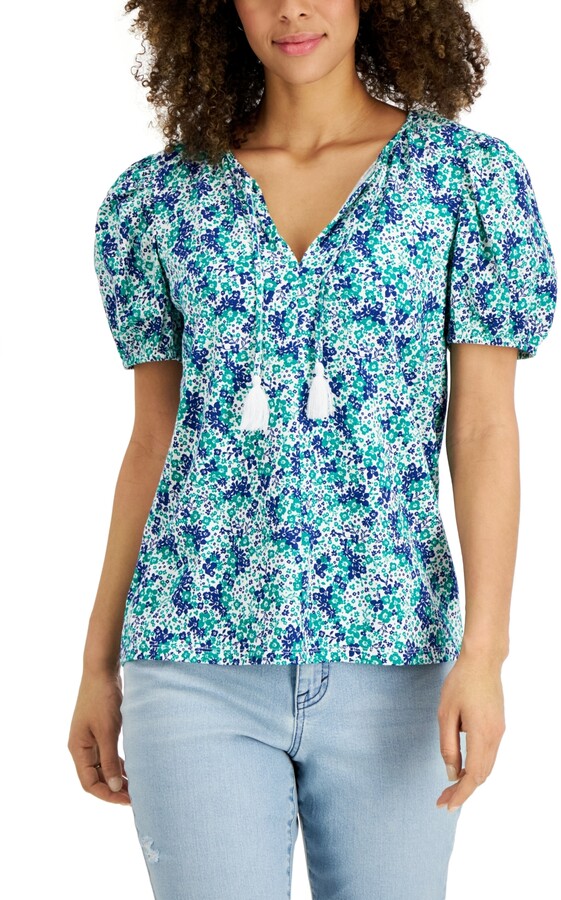 Womens Blue Floral Print Graphic T-Shirt Top Plus 0X BHFO 6971 Style & Co 