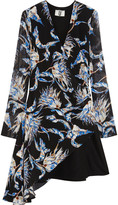 Thumbnail for your product : Topshop Wool-paneled printed silk-crepe mini dress