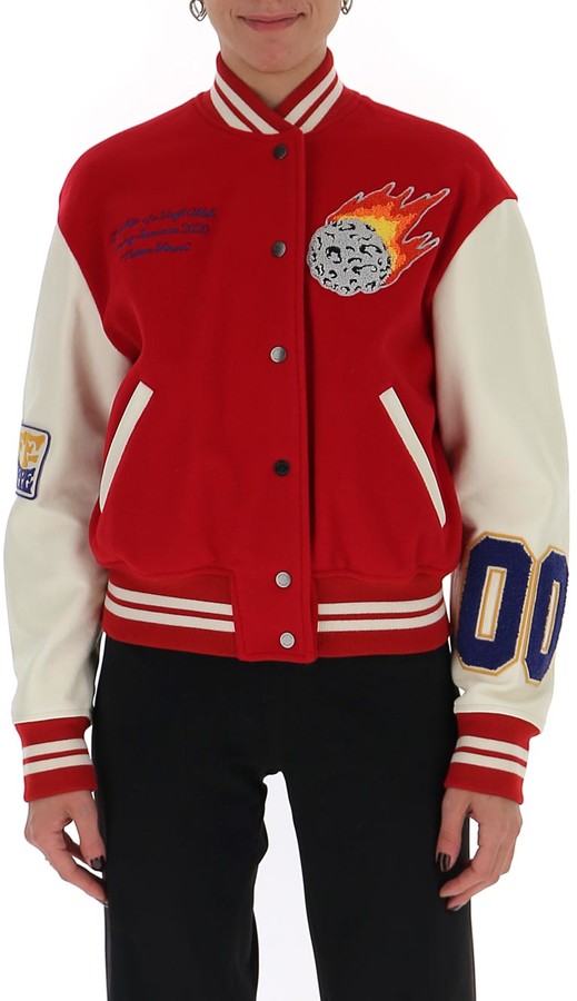 off white red varsity jacket