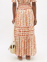 Thumbnail for your product : Loretta Caponi Romee Tiered Floral-print Midi Skirt - Red Print