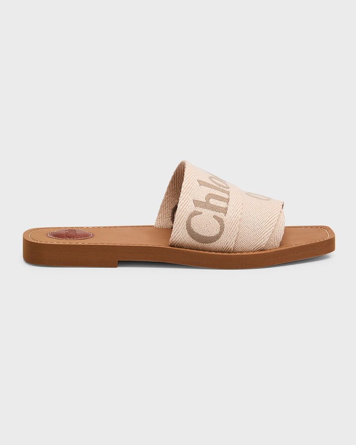 Chloé x High Summer Woody Embroidered Logo Flat Sandals