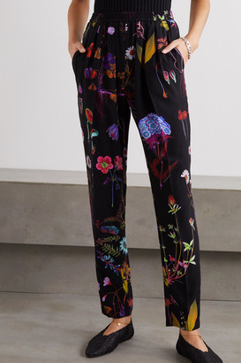 Stella McCartney Christine Floral-print Silk-crepe Straight-leg Pants - Black