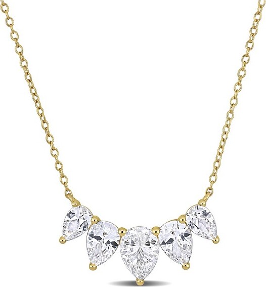 Everly Jewelry EVERLYJEWELRY|YellowPlatedSterlingSilver52/5CTTGWCreatedWhiteSapphireNecklaceon1.2mmCableChainw/Lobsterclasp