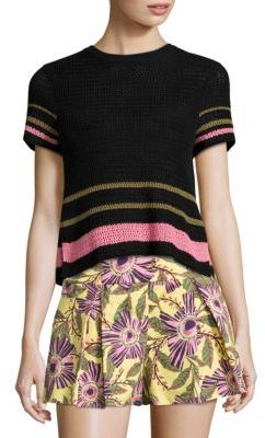 RED Valentino Striped Open Knit Cotton Top