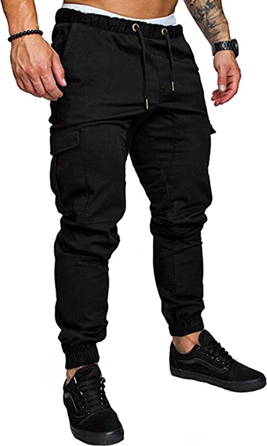 ITALYMORN Mens Black Work Cargo Joggers with Deep Pockets Casual