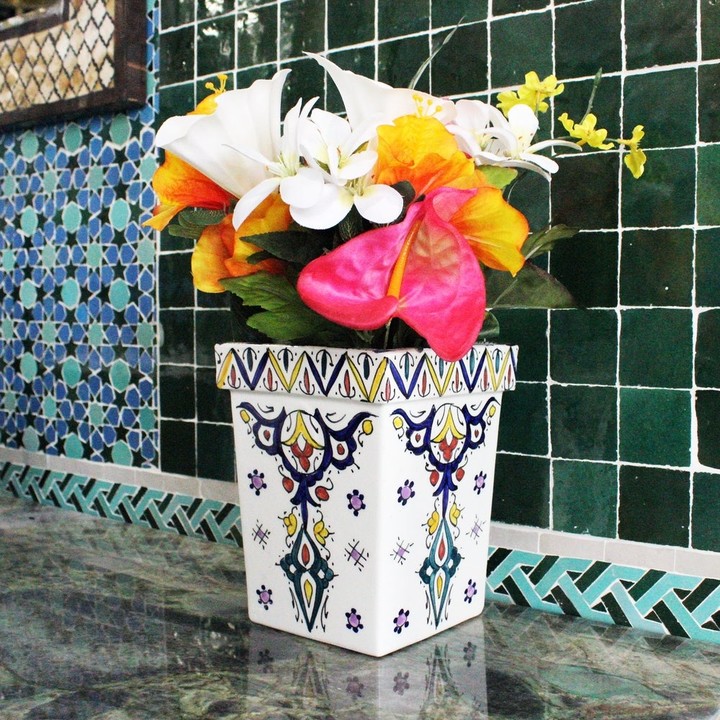 Lucenté Crackle Glass Mosaic Vase with Blue & Silver Finish x 12cm 30cm Single Vase Dia H 