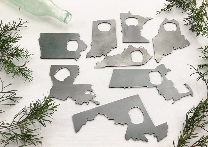 State Bottle Opener Made From Raw Steel Sustainable Metal Rustic Bar Gift For Him Wedding Favor Groomsmen Beer Party Anniversary