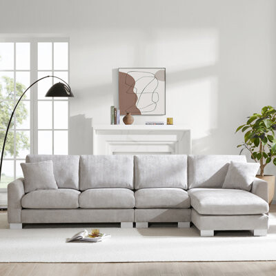 L-shaped Sectional With Chaise, 5 Chenille Couch, Construction For Durability Oversized Upholstery Daily Wear