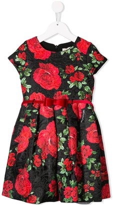 MonnaLisa Rose Print Belted Dress