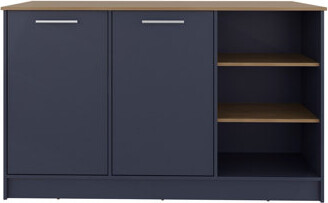 Kitchen Island 35.7" H, 2 Doors, 7 Shelves, Alby Blue / Natural Oak - Kitchen