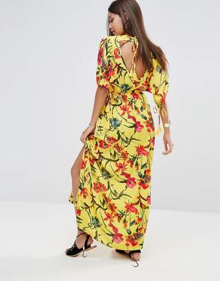 boohoo Floral Print Kimono Maxi Dress