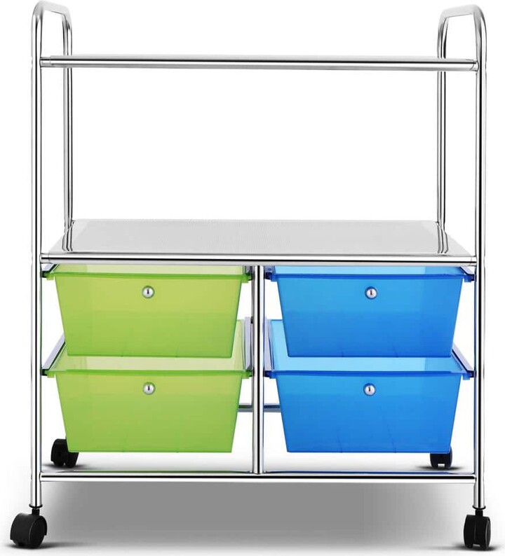 HONEY JOY 4-Drawer Plastic Rolling Storage Cart Metal Rack Organizer Shelf with Wheels Green Blue