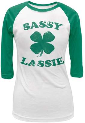 Old Glory St. Patricks Day Sassy Irish Lassie Juniors 3/4 Raglan T-Shirt