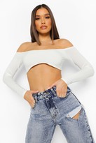 Thumbnail for your product : boohoo Off The Shoulder Curved Hem Crop Top