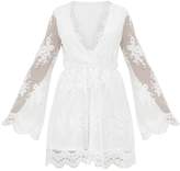 Thumbnail for your product : PrettyLittleThing White Lace Plunge Bell Sleeve Skater Dress