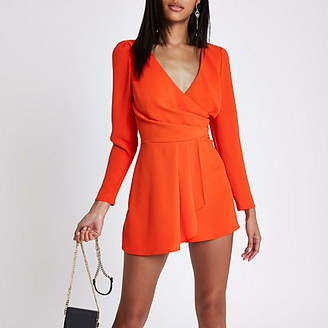 River Island Womens Red V neck wrap playsuit