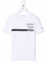 Thumbnail for your product : Calvin Klein Kids sprayed stripe logo-print T-shirt