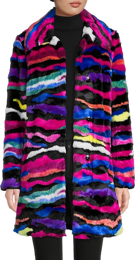 Karl Lagerfeld Paris Multicolor Faux Fur Coat - ShopStyle