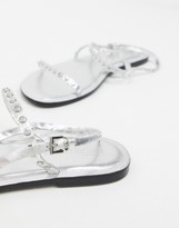 Thumbnail for your product : ASOS DESIGN Fuse leather studded flat sandals in silver