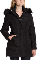 Thumbnail for your product : Steve Madden Black Faux Fur-Trim Long Puffer Coat