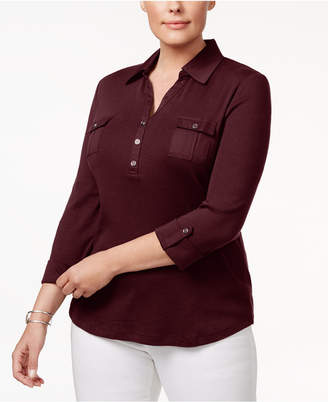 Karen Scott Plus Size Cotton Polo Top, Created for Macy's