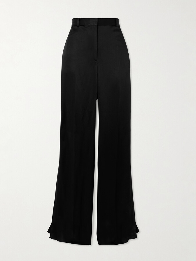 TOTEME - Pleated Satin-trimmed Crepe Straight-leg Pants - Black