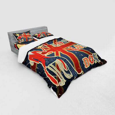 British I Love London Words English Man Drinking Tea on Uk Flag Backdrop National Duvet Cover Set