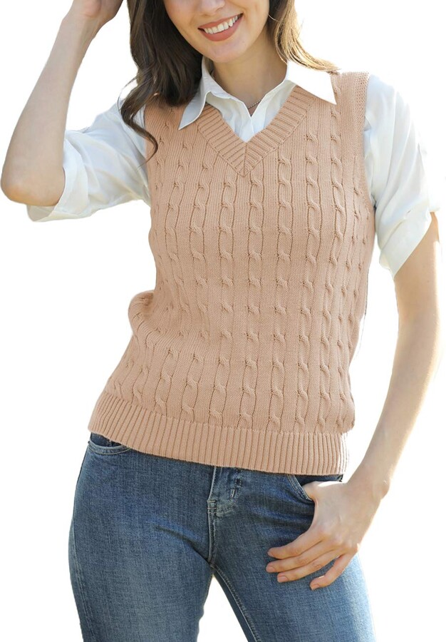 ASUOAgio Womens Sweater Vest Houndstooth V-Neck Sleeveless Casual Knitted Pullover Sweater 