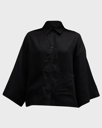 MAX MARA LEISURE Angora 3/4-Sleeve Button-Down Linen Shirt
