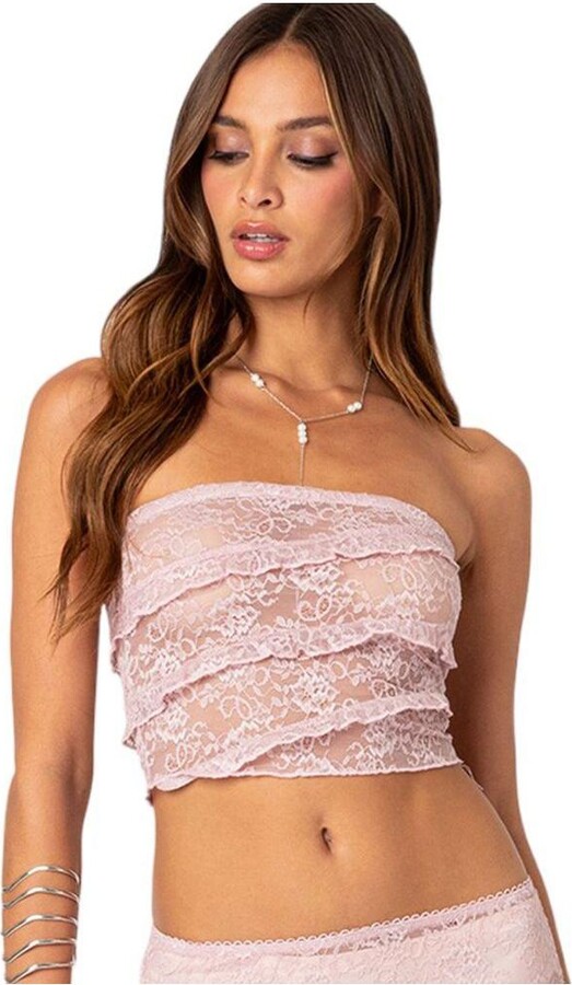 Edikted Women's Myra sheer lace ruffle tube top ShopStyle