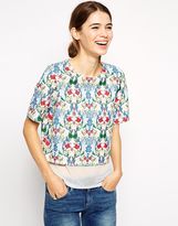 Thumbnail for your product : ASOS Textured T-Shirt in Floral Print with Sheer Inserts